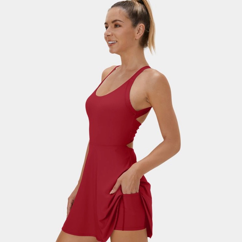 Halara Backless Cut Out Twisted Side Pocket 2-in-1 Barre Ballet Dance Dress